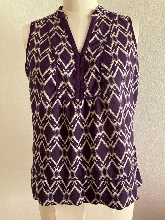 St. John's Bay Tops - St. John's Bay Purple and Cream Ikat Split-Neck Sleeveless Top